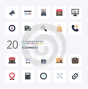 20 Ecommerce Flat Color icon Pack like shopping cart laptop store shop