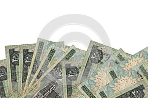 20 Egyptian pounds bills lies on bottom side of screen isolated on white background with copy space. Background banner template