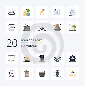 20 Eid Mubarak Flat Color icon Pack like book quran cloths shopping pent