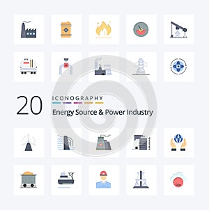 20 Energy Source And Power Industry Flat Color icon Pack like ampere meter construction barrel oil fire