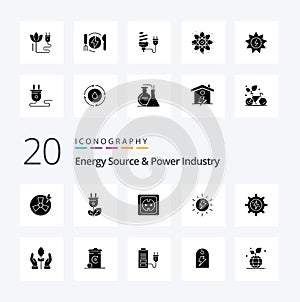 20 Energy Source And Power Industry Solid Glyph icon Pack like charg solar electrical socket