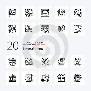 20 Entertainment Line icon Pack. like rock. chess. cinema. pawn. decoration