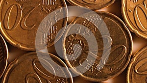 20 euro cent coins, rotating money background