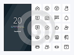 20 Facebook Outline icon for presentation
