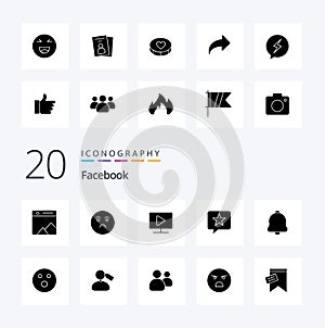 20 Facebook Solid Glyph icon Pack like bell star monitor message chat