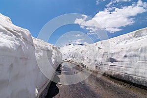 20 feet snow wall - Snow Covered Rohtang pass in June