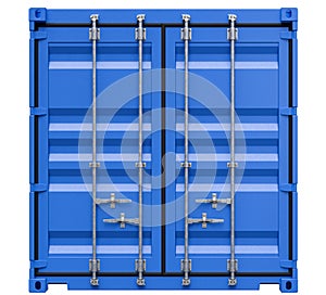 20-Foot Blue Shipping Container, Front View. 3D Illustration