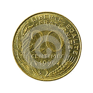 20 french centimes coin 1996 obverse