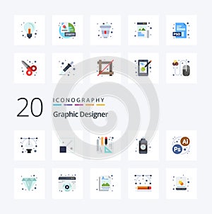 20 Graphic Designer Flat Color icon Pack like brilliant art interior design designing spray