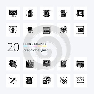 20 Graphic Designer Solid Glyph icon Pack like fine arts design development image graphic