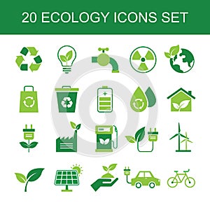 20 green ecology icon set. energy sign and symbol.