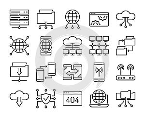 20 Internet technology icons. Network technology line icon set. Vector illustration. Editable stroke.