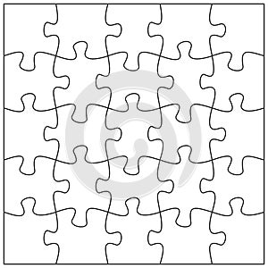 20 jigsaw pieces template. Twenty puzzle pieces connected together.