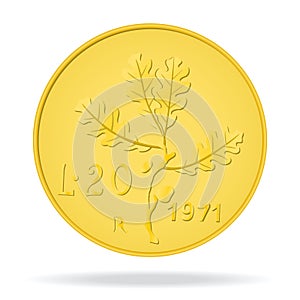 20 Lire of Italy. Vector illustration of an Italian coin