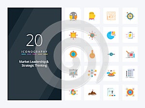20 Market Leadership And Strategic Thinking Flat Color icon for presentation