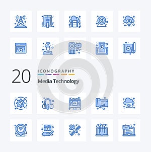 20 Media Technology Blue Color icon Pack like online documents computer analytics lcd