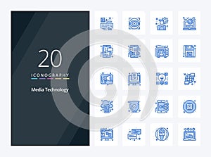 20 Media Technology Blue Color icon for presentation
