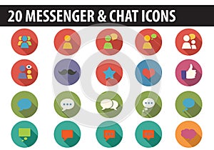 20 Messenger & Chat Icons round circle long shadow