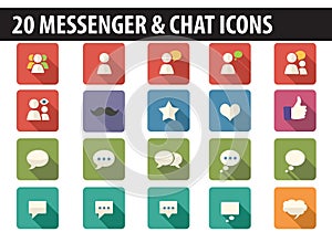 20 Messenger & Chat Icons squere long shadow
