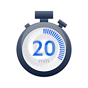 20 min timer and Stopwatch icons. Countdown symbol. Kitchen timer icon. Vector illustration