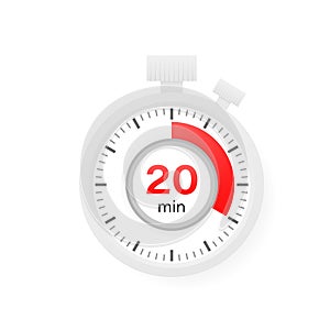 The 20 minutes timer. Stopwatch icon in flat style