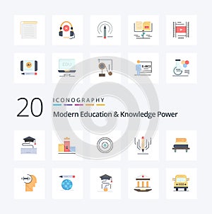 20 Modern Education And Knowledge Power Flat Color icon Pack like power art  digital  learning