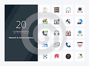 20 Network And Communications Flat Color icon for presentation