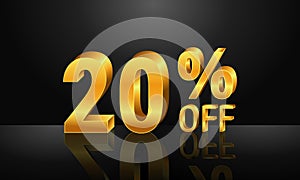 20% off 3d gold on dark black background, Special Offer 20% off, Sales Up to 20 Percent, big deals, perfect for flyers, banners, a