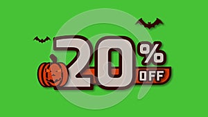 20% off animated halloween discount text on a green screen