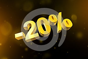 20% off discount offer. 3D illustration isolated on black. Promotional price rate