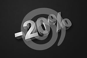 20% off discount offer. 3D illustration isolated on black. Promotional price rate