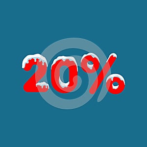 20 off. A discount of ten percent. Numbers in the snow. Winter sale, Christmas sale, holiday sale. Flat vector illustration