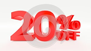20% off Red 3d text on white background