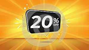 20 off. Yellow motion banner with twenty percent discount.