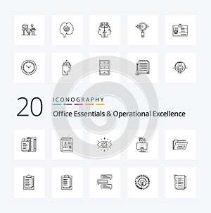 20 Office Essentials And Operational Exellence Line icon Pack like gammer hacker chart secret society