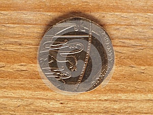 20 pence coin, reverse side, currency of the UK