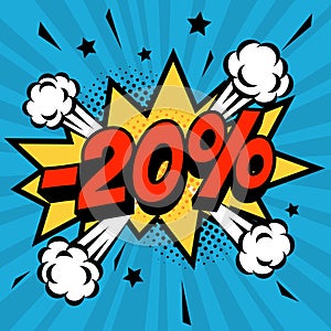 20 percent off, comic style, discount, illustration