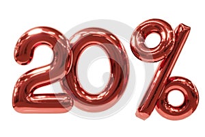 20 percent Off discount, 3d sale symbol made of realistic helium red balloon, 3d rendering