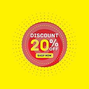 20 percent off discount sale sticker,banner yelow background vector eps
