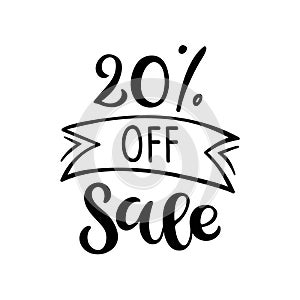 20 percent off Sale lettering. Vector calligraphy. Handwritten text. Sketch Hand drawn Sale sign. For card, poster, sale billboard