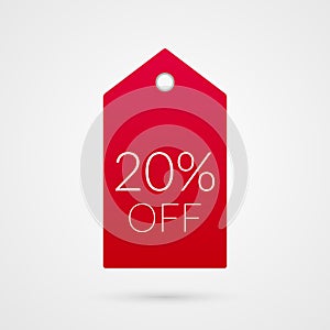 20 percent off shopping tag vector icon. Isolated discount symbol. Illustration sign for sale, business, shop