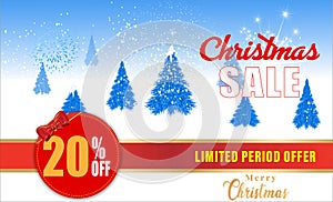 20 Percentage Big winter sale offer, After Christmas sale tags. Shop market poster design