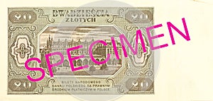 20 polish zloty bank note 1948 reverse