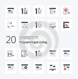 20 Programming And Coding Flat Color icon Pack like coding c development file develop