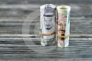 20 SAR Twenty Saudi Arabia money roll riyals banknotes, Saudi riyals cash money bills rolled up with rubber bands features images