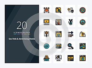 20 Seo Web And Advertising Media line Filled icon for presentation