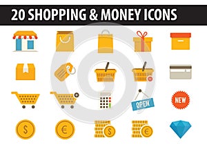 20 Shopping & Money Icons flat