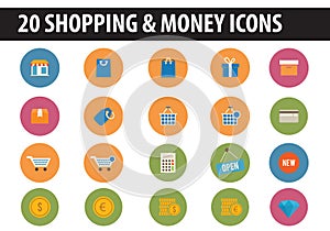 20 Shopping & Money Icons round circle