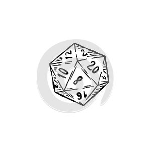 20 sided dice with numbers. Cartoon dice for fantasy dnd and rpg Board game.