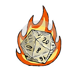 20 sided dice with numbers. Cartoon dice for fantasy dnd and rpg Board game